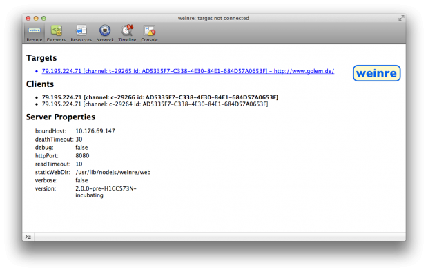 Adobe Shadow nutzt Weinre